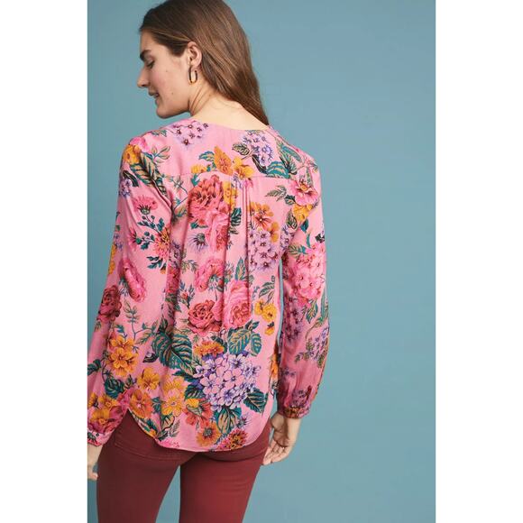 Anthropologie Maeve Top Manifold Button Down Shirt Floral Boho Pink Size 8 - Picture 4 of 15